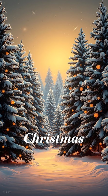 雪夜圣诞树下的温馨时光