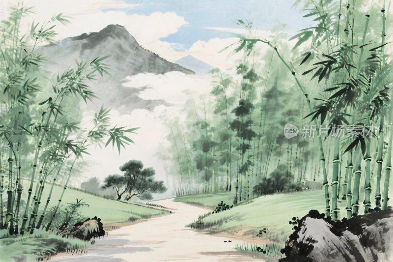 水墨山水竹林风景图