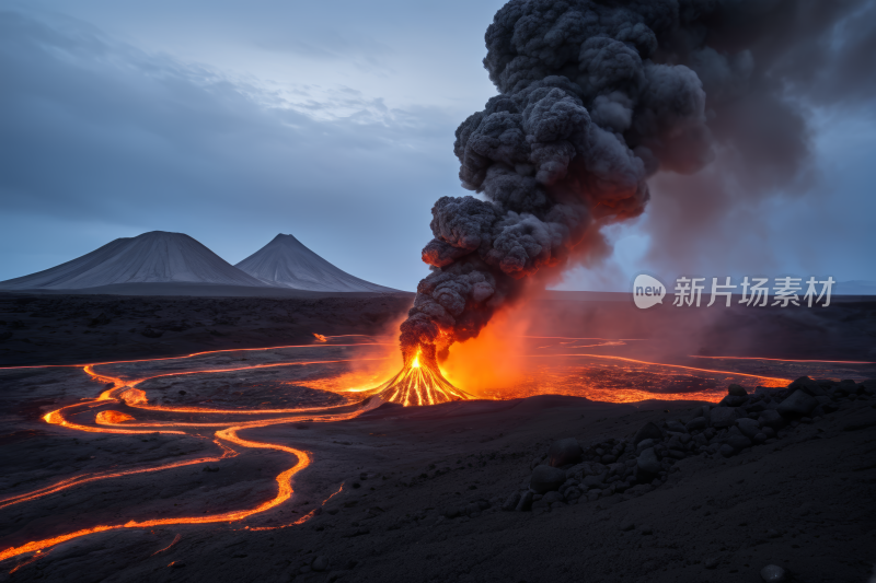 火山喷发熔岩和熔岩流入空气中风光风景图片