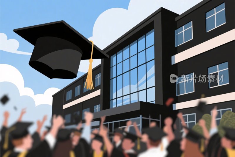 毕业庆祝学士帽飘起