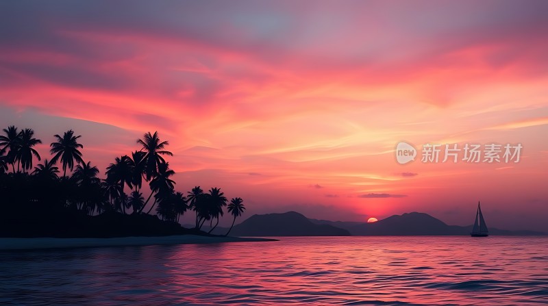 日落椰林帆影