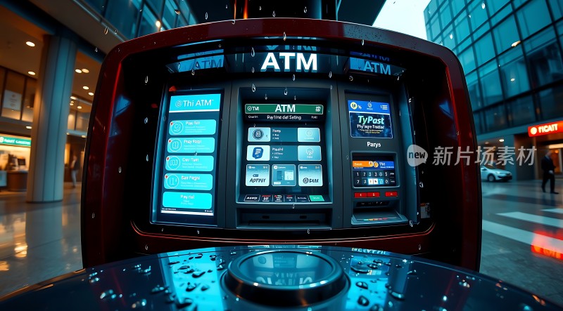 雨中城市街景ATM机与都市生活