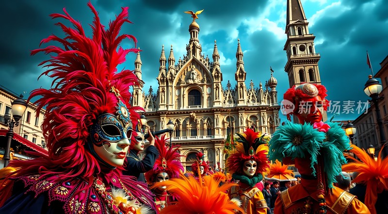 狂欢节上的华丽面具与建筑