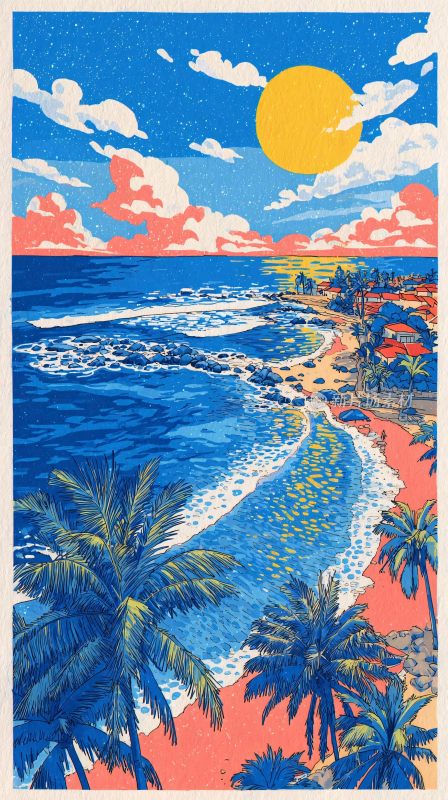 夏日海边风景插画