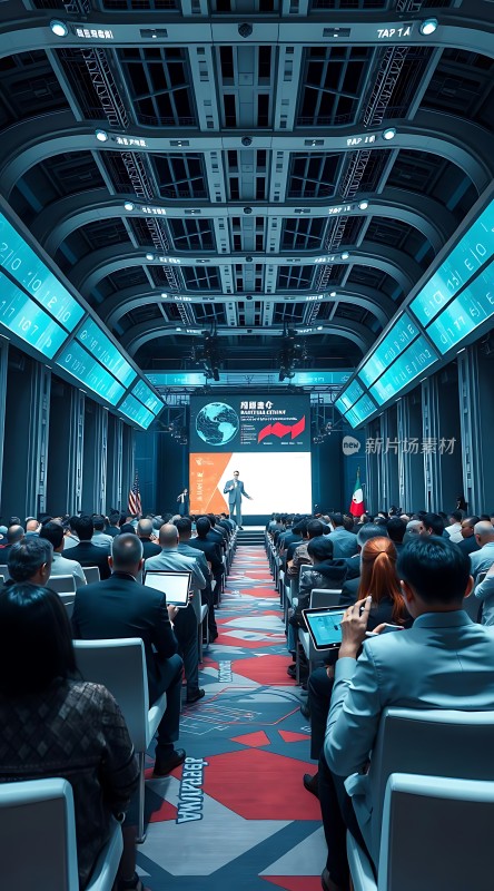 科技会议现场观众专注聆听演讲