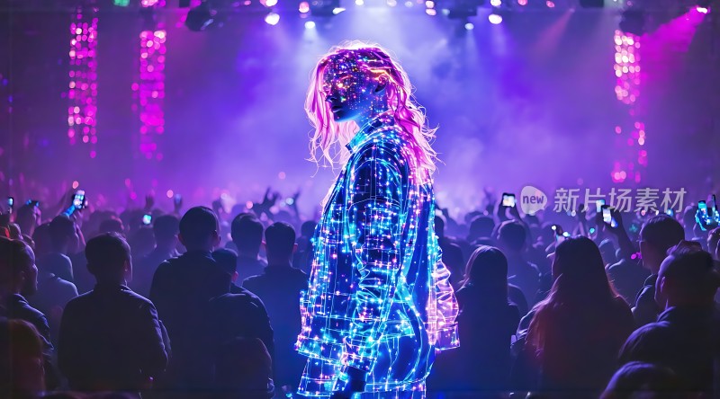 舞台灯光下的炫酷表演者与热情观众互动