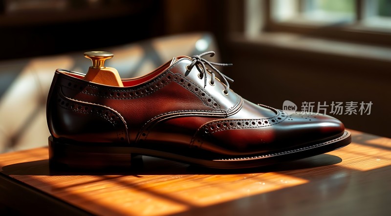 阳光下的棕色皮鞋