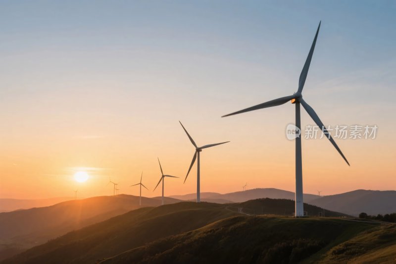 山地风电景观日落