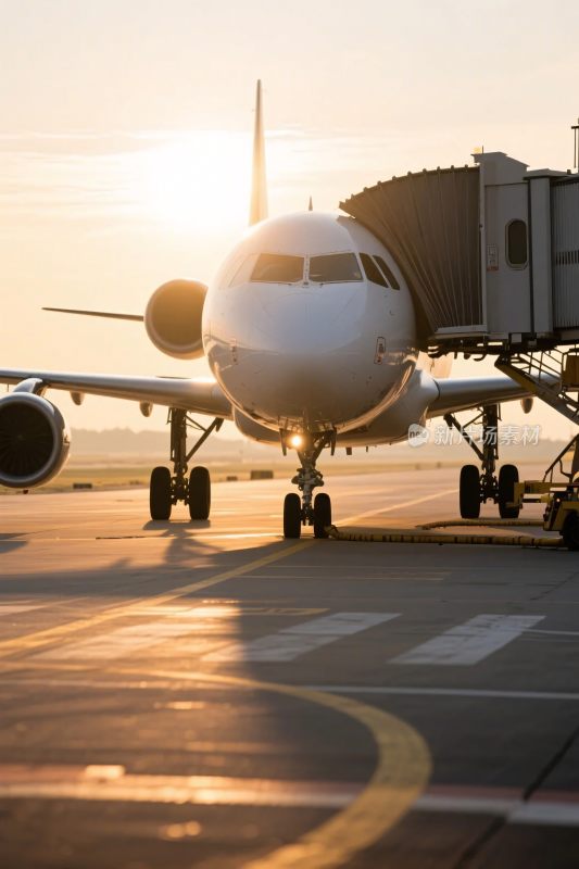 机场登机桥的飞机