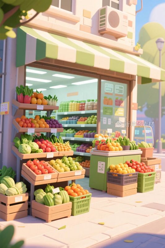 卡通果蔬店插画