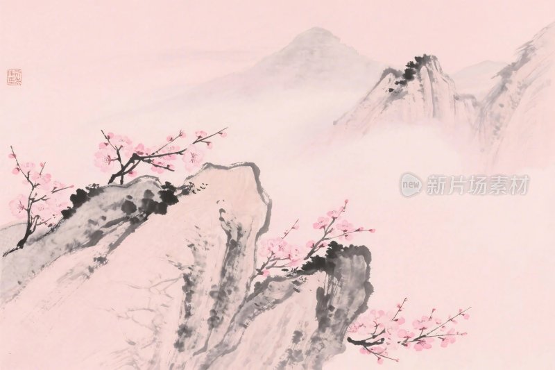 水墨山水梅花国画
