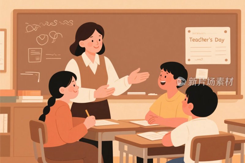 教师节课堂互动插画