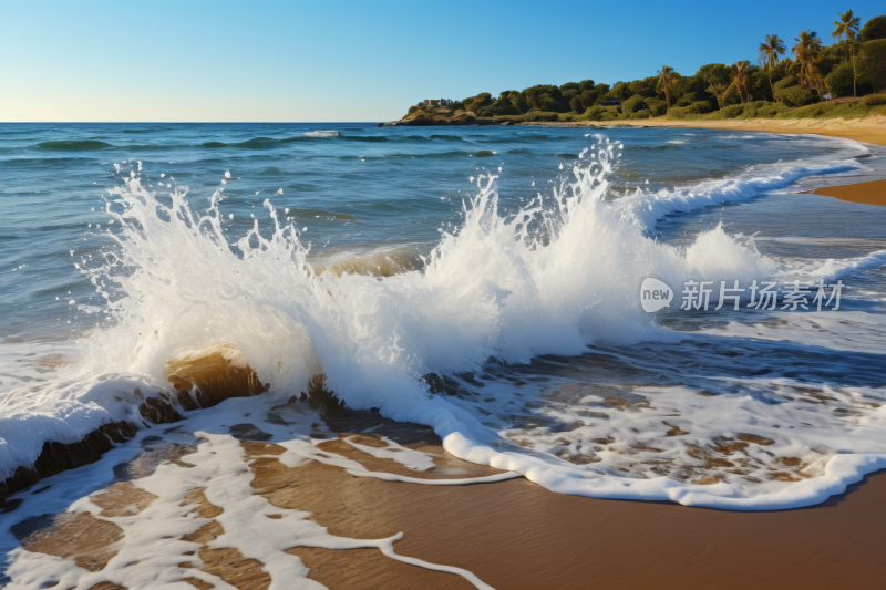 海浪拍打沙滩的镜头高清风景图片