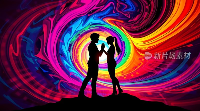 彩色漩涡下的浪漫剪影