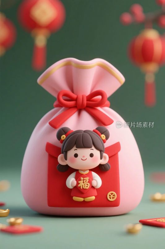 红包袋卡通女孩插画