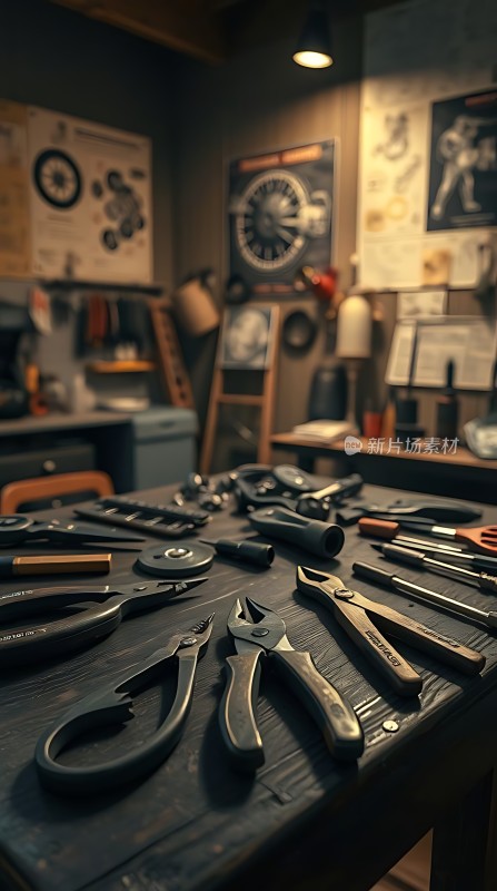 工具工坊工作台上的各种工具