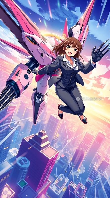 机械少女翱翔都市天际