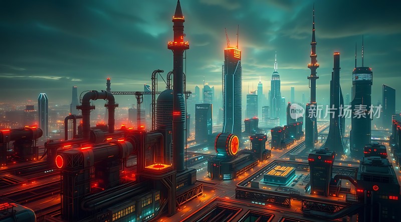 未来城市夜景科技与建筑的交响曲