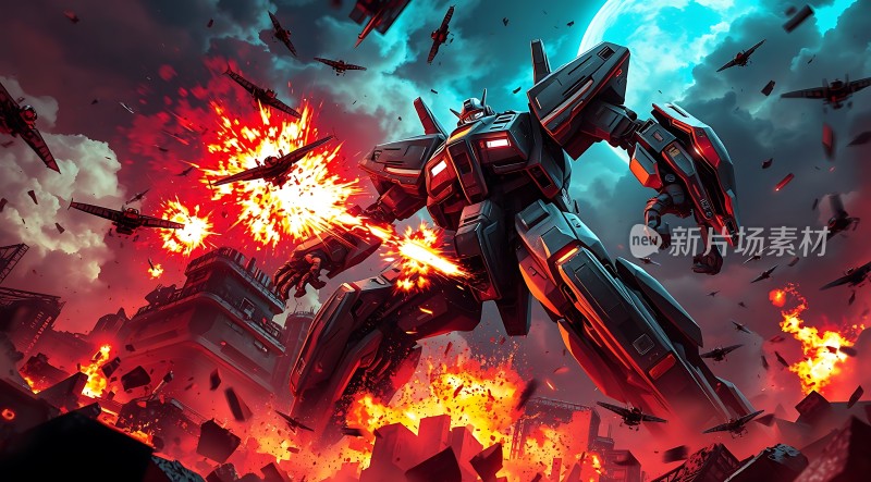 机械巨兽战火中屹立