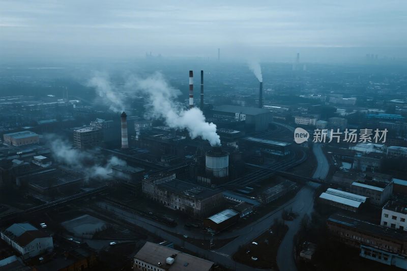 烟雾缭绕的工厂鸟瞰景象