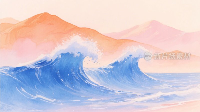 海浪与远山的唯美画面