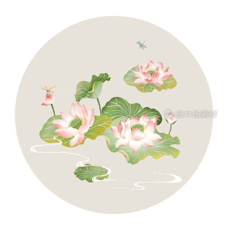 二十四节气插画立夏植物夏季池塘荷花