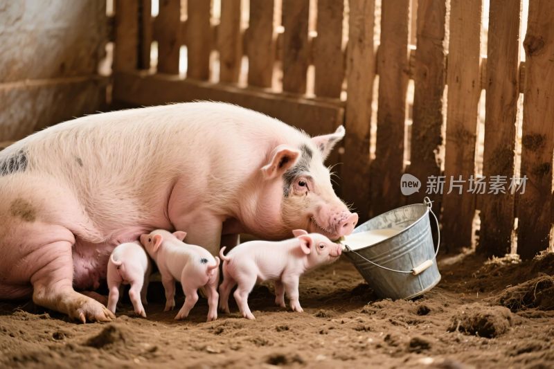 猪妈妈与小猪的温馨画面