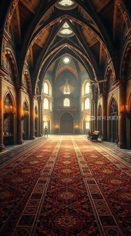 宏伟教堂内部拱形天花板与彩色地毯交相辉映
