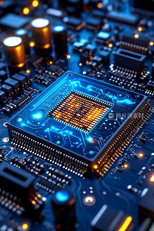 科技感芯片与电路板特写