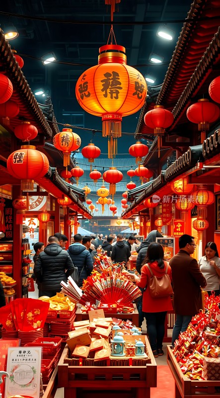 春节庙会热闹非凡红灯笼高挂游人如织年货琳琅满目