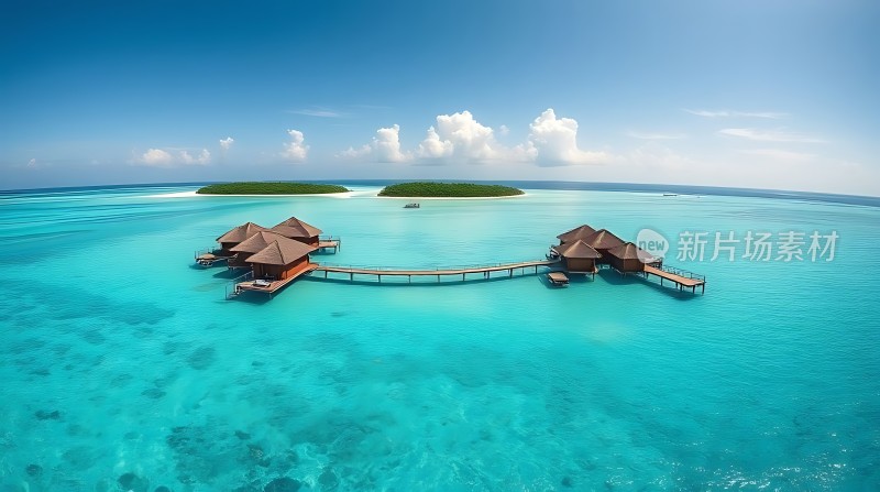 碧海蓝天下的水上木屋度假胜地