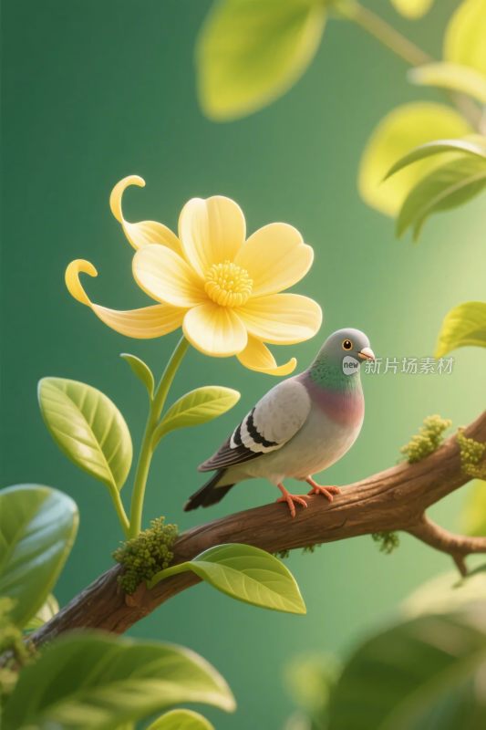 小鸟栖息黄花上