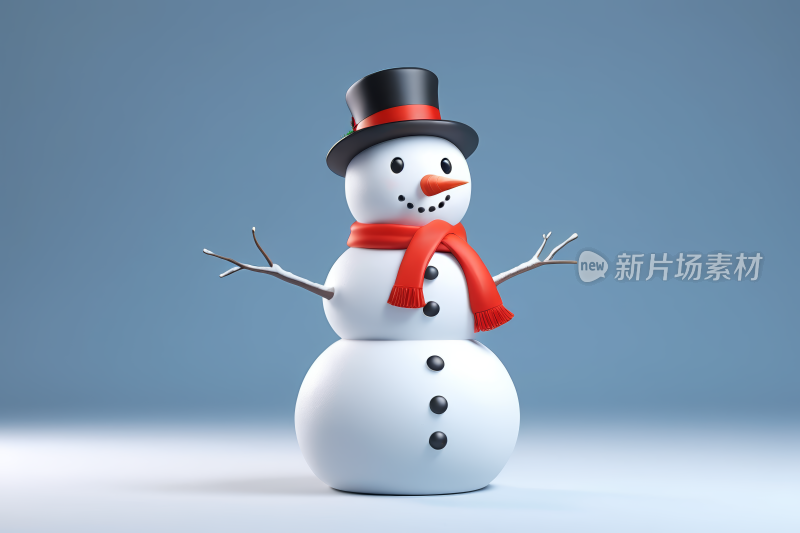 雪人戴着红领巾戴着高顶帽子高清图片