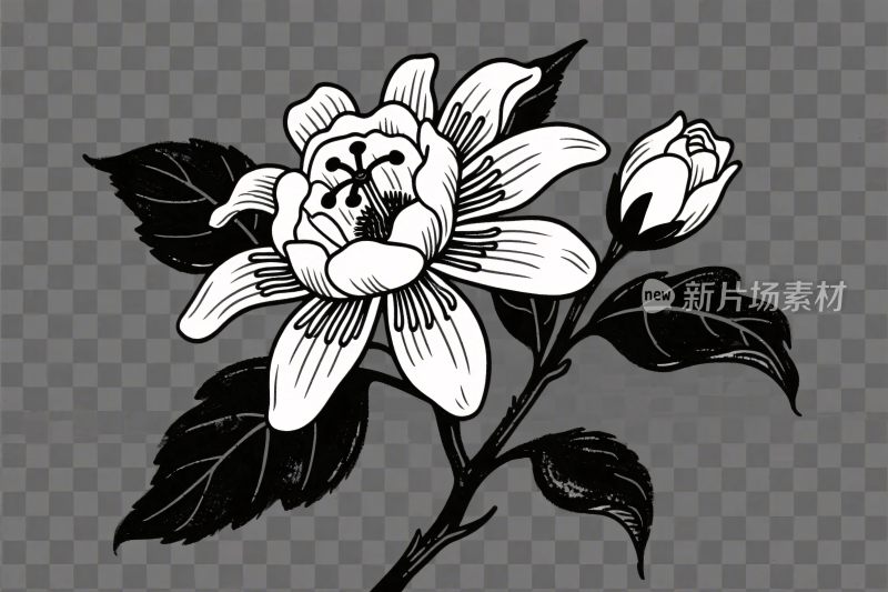 黑白花卉手绘插画