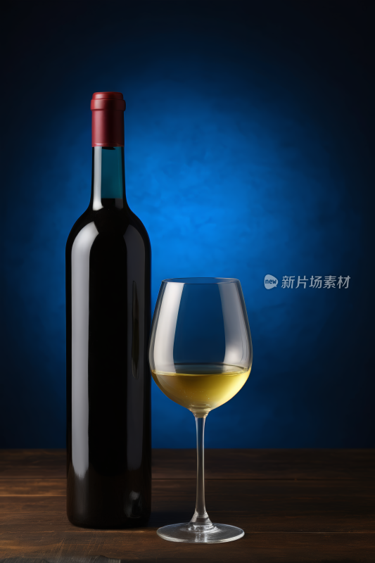 桌子上一瓶酒和一杯酒高清图片