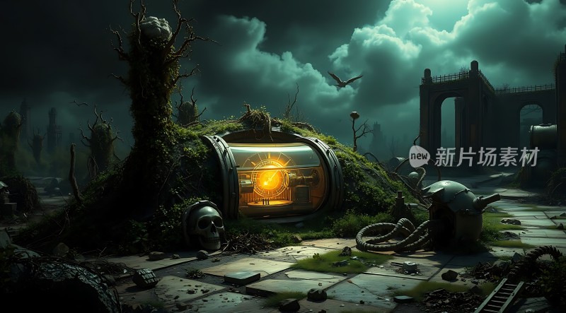 废弃城市中的神秘发光装置