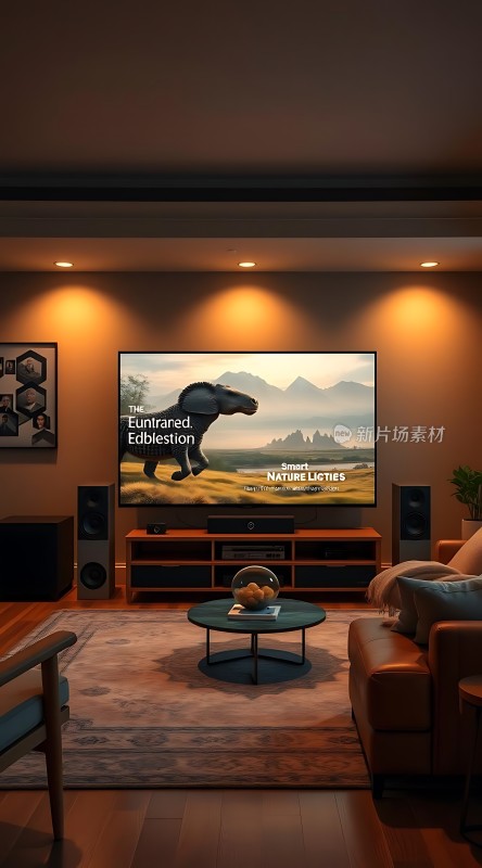 客厅里的智能电视正在播放纪录片未驯化的灭绝