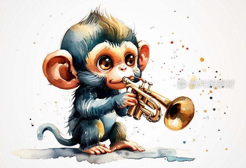 卡通猴吹小号
