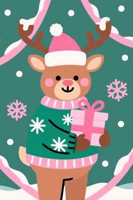 圣诞主题卡通驯鹿插画 圣诞主题卡通驯鹿插画