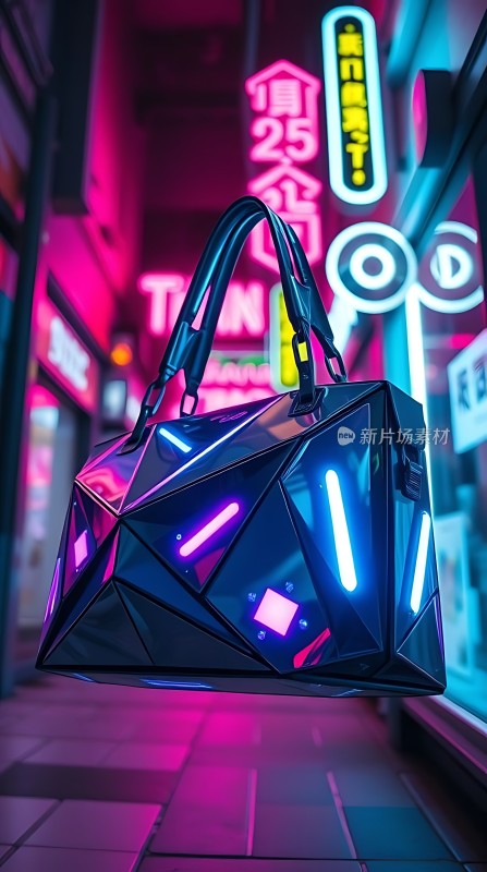 霓虹夜色中的未来主义手提包