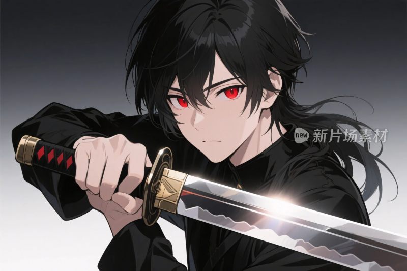 动漫角色持武士刀插画