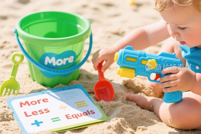 小孩沙滩玩玩具场景