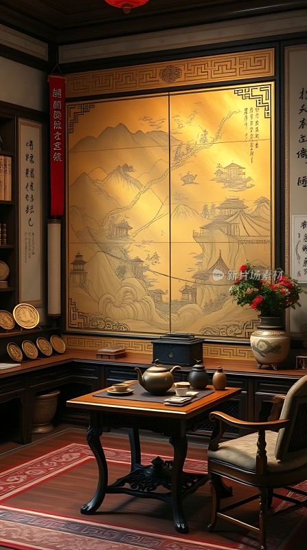 古风茶室雅集图