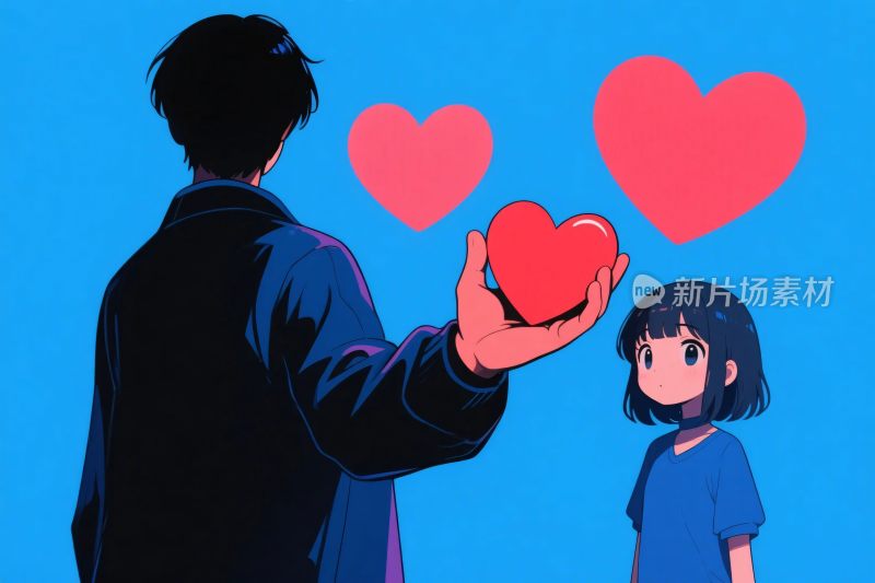 人物爱心互动插画