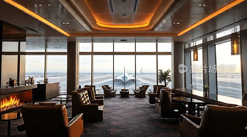 机场贵宾休息室豪华装潢与窗外飞机尽收眼底