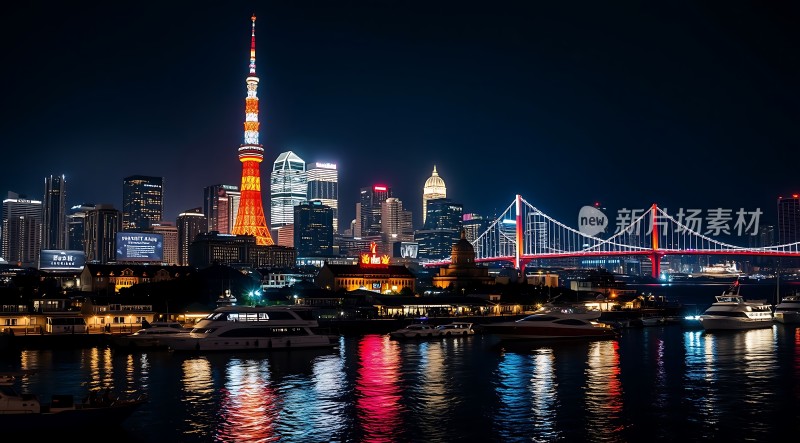 东方明珠与黄浦江夜景