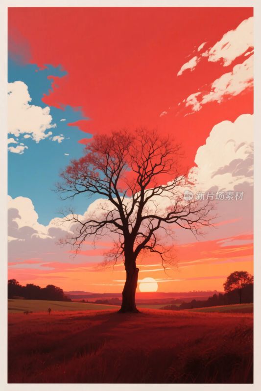 日落下的孤独树