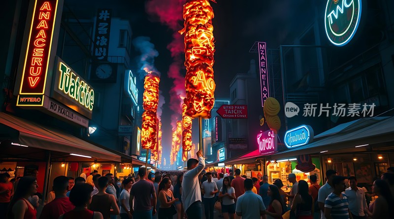 霓虹灯下的繁华夜市热闹非凡