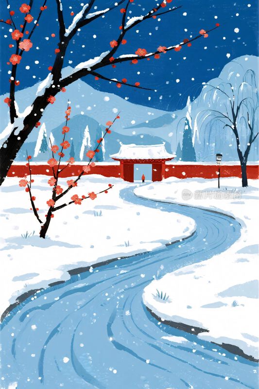 冬季雪景古风插画