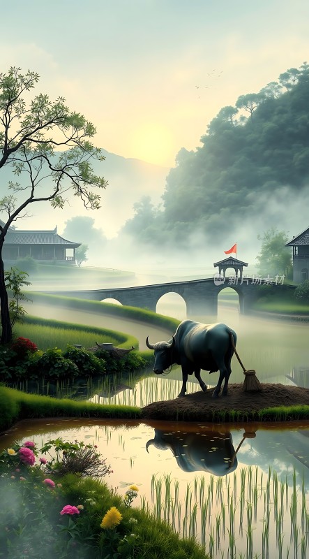 晨光下的田园风光